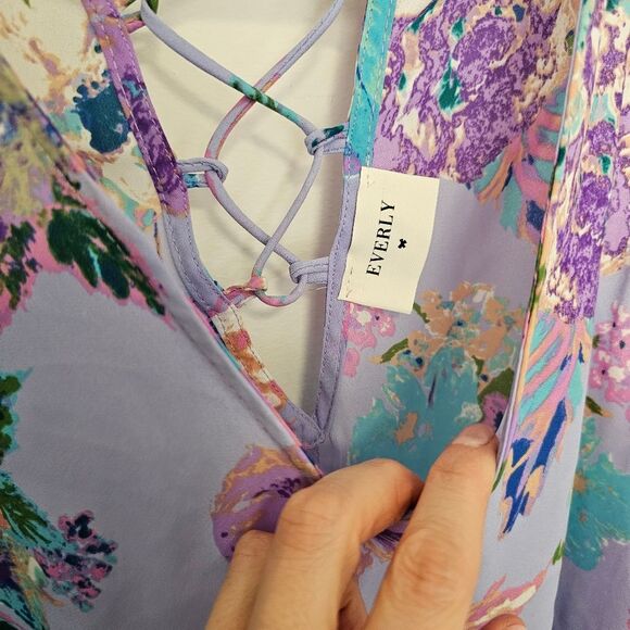 Fairy Feminine Cottage Lilac Floral Sheer Chiffon Tank Lace Back Everly Size L - Picture 4 of 6